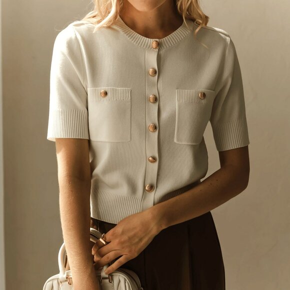 Button-Down Short Sleeve Cardigan - Picture 3 of 6